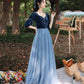Blue velvet tulle long prom dress blue evening dress  8533
