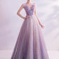 Purple tulle long A line prom dress evening dress  8739