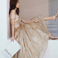 Gold sequins long A line prom dress evening dress  8573