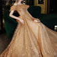Gold tulle sequins long prom dress evening dress  8508