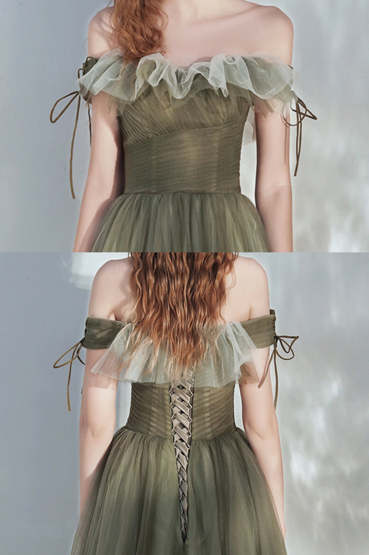 Cute tulle long A line prom dress evening dress  8632