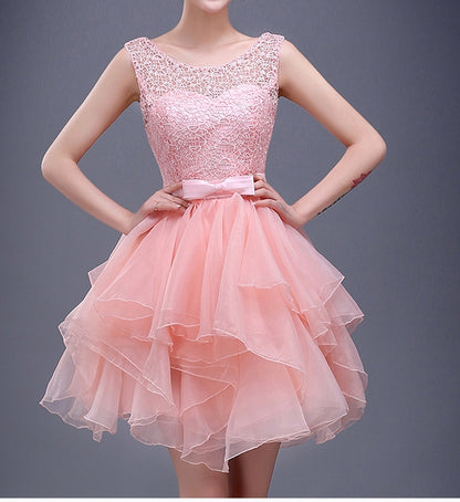 Charming A-line pink lace short prom dress,homecoming dresses  7707