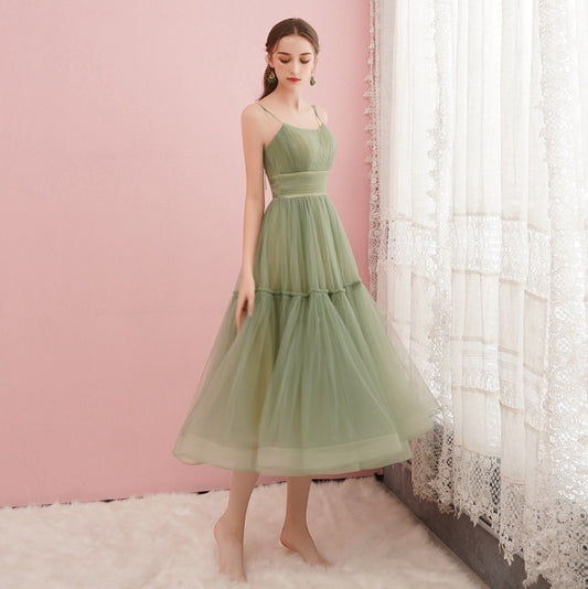 Cute green tulle short prom dress, green evening dress  8116