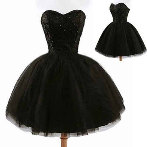 Sweetheart A-line black tulle prom dress,evening dress,bridesmaid dress  7628