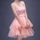 Charming A-line pink lace sweethearg neck short prom dress,homecoming dresses  7706