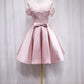 Pink satin lace short prom dress  8210