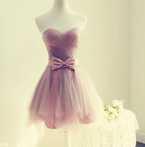 Sweetheart A-line tulle strapless short prom dress,formal dresses  7703