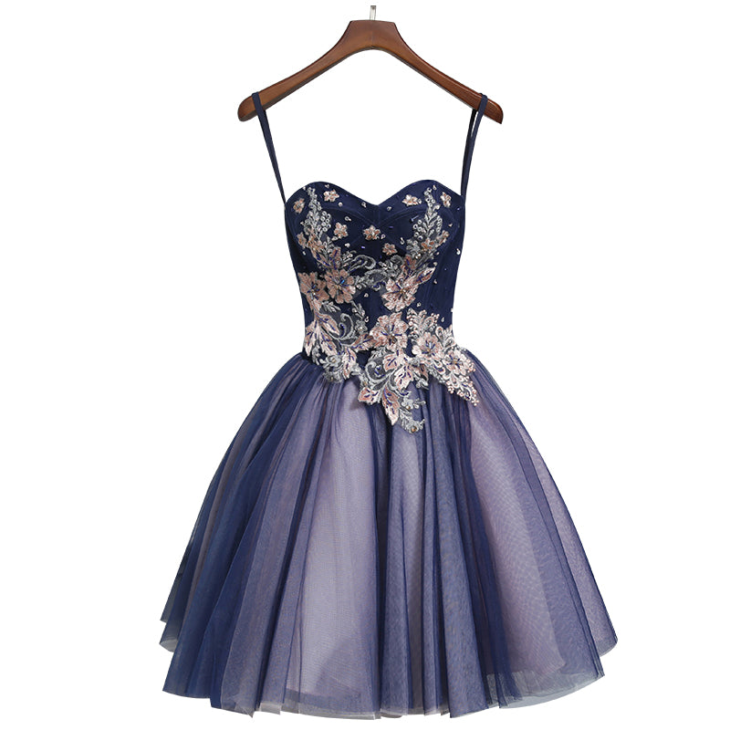 Cute tulle lace sweetheart neck short prom dress, homecoming dress  7851