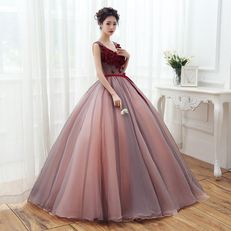 A line v neck lace tulle long prom dress, evening dress  7996