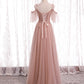 Pink A line tulle long prom dress bridesmaid dress  8369