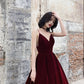 Simple burgundy velvet short prom dress  8184