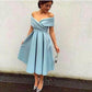 Cute light blue off shoulder short prom dress, cocktail dress  7787