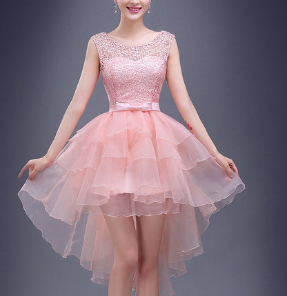 Charming A-line pink lace high-low short prom dress,homecoming dresses  7705