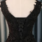 Cute black v neck lace short prom dress,homecoming dresses  7680