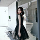 Black v neck tulle short prom dress, homecoming dress  8060