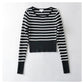 U-neck striped long sleeve slim fitting bottomed sweater for women  7736
