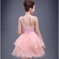 Charming A-line pink lace one shoulder short prom dress,homecoming dresses  7704