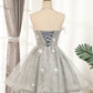 Gray tulle sequins short prom dress  8331
