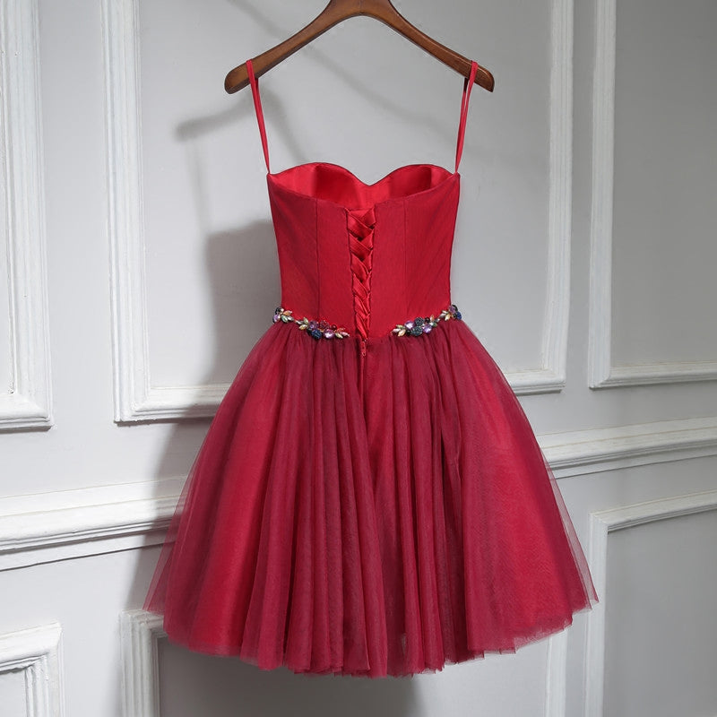 Cute burgundy neck short prom dress, homecoming dress  7782