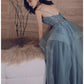 Blue v neck tulle lace long prom dress  8221