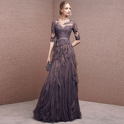 Elegant long sleeve lace prom dress,long evening dresses  7648
