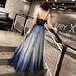 Dark blue tulle long prom dress, evening dress  7983