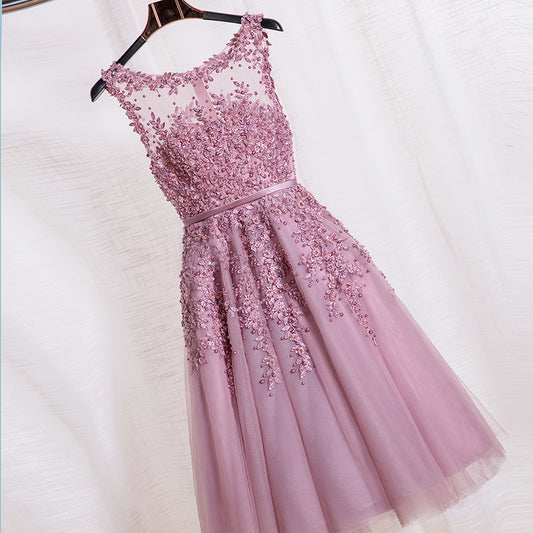 Charming A-line lace short prom dress,homecoming dres  7693