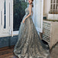 Gray tulle sequins long prom dress evening gown  10121