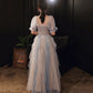 Cute tulle long A line prom dress evening dress  8905
