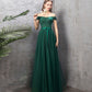 Green tulle long A line prom dress green evening dress  8868