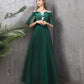 Green tulle long A line prom dress green evening dress  8868