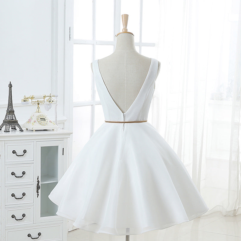 Cute white v neck short prom dress,homecoming dresses  7645