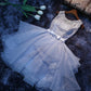 Cute grey A-line lace short prom dress,homecoming dress,party dress  7613