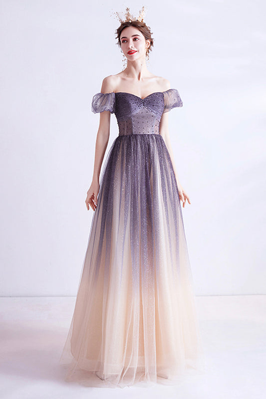 Purple tulle long A line prom dress evening dress  8771