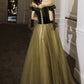 Green tulle long A line prom dress evening dress  8786