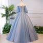 Blue tulle lace long ball gown dress formal dress  8624