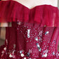 Burgundy tulle long A line prom dress evening dress  8687