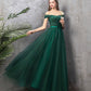 Green tulle long A line prom dress green evening dress  8868