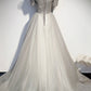 Silver tulle long ball gown dress formal dress  8598