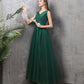 Green tulle long A line prom dress green evening dress  8868