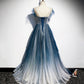 Blue tulle sequins long prom dress blue evening dress  10228