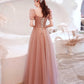 Pink tulle sequins long A line prom dress evening dress  8796