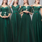 Green tulle long A line prom dress green evening dress  8868