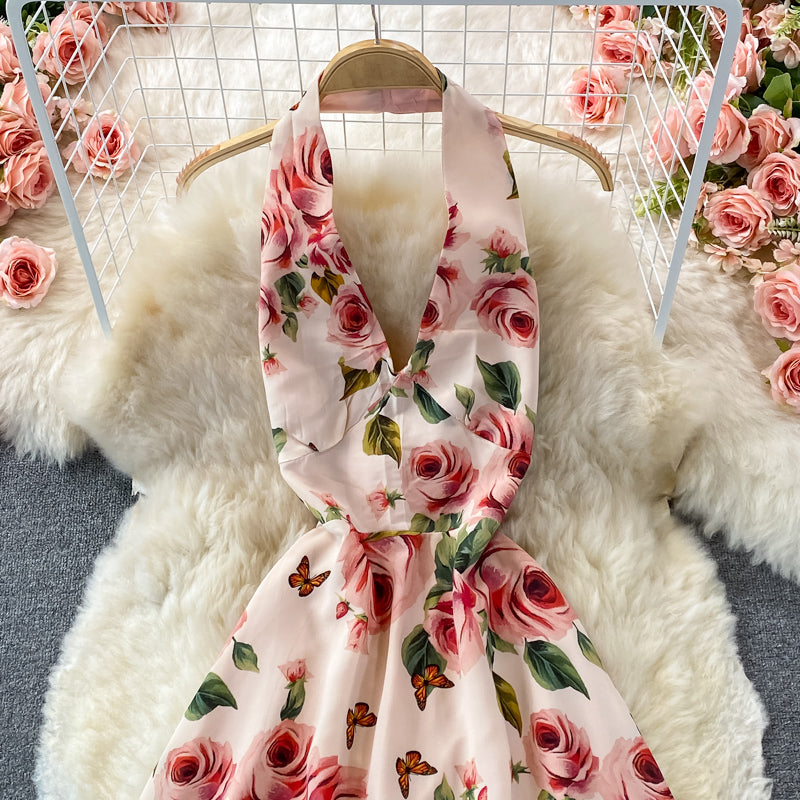 Cute floral short A line dress fashion dress  449
