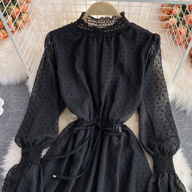 Black tulle long sleeve dress fashion dress  441