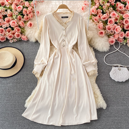 Süßes A-Linien-Kleid mit langen Ärmeln, modisches Kleid 446