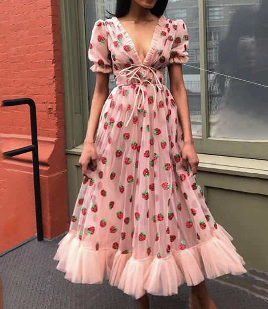 Cute tulle strawberry A line dress  409