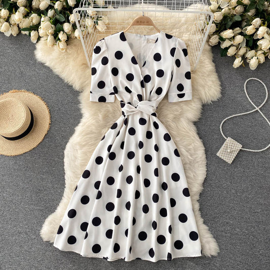 Cute polka dot v neck short dress fashion dress  414