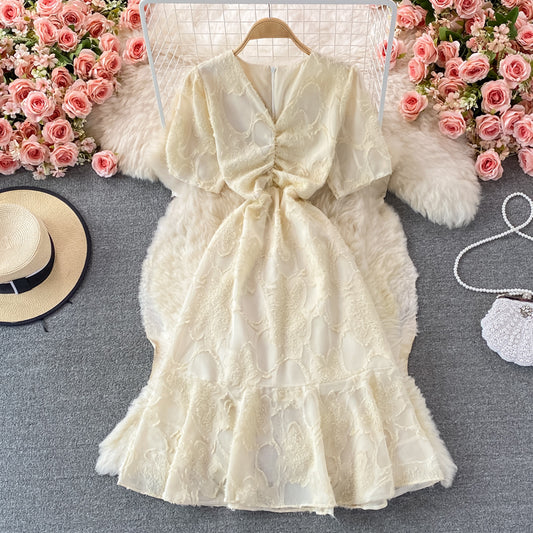 Champagne v neck short dress fashion dress  411