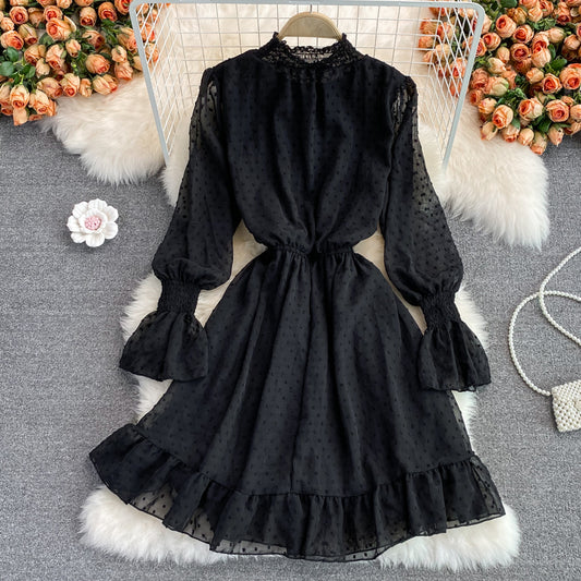 Black tulle long sleeve dress fashion dress  441